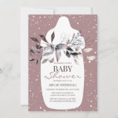 Winter Roze Waterverf Baby shower Uitnodiging (Voorkant)