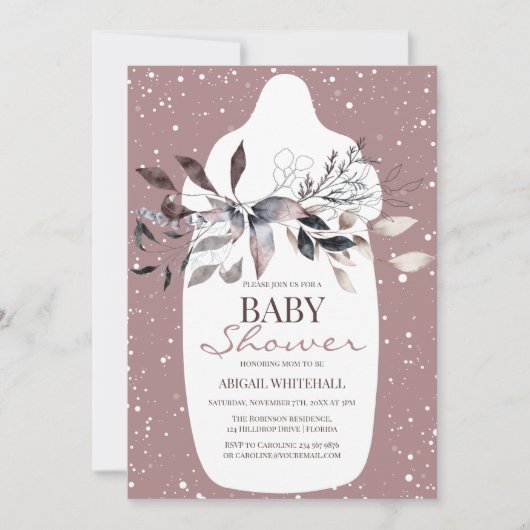 Winter Roze Waterverf Baby shower Uitnodiging (Voorkant)
