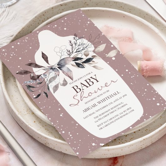 Winter Roze Waterverf Baby shower Uitnodiging