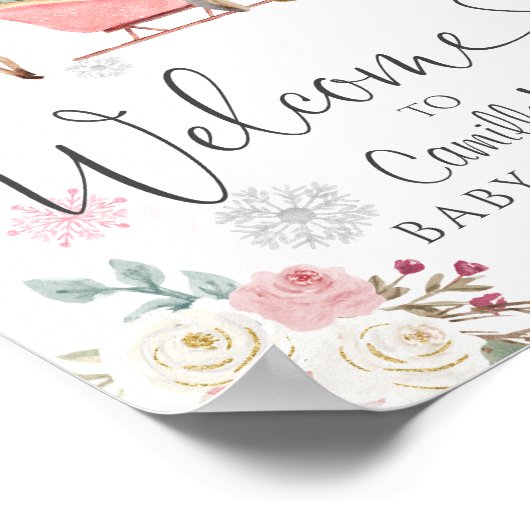 Winter Roze Woodland Animals Girl Baby shower Poster (Hoek)