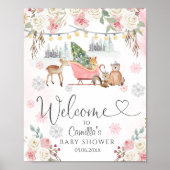 Winter Roze Woodland Animals Girl Baby shower Poster (Voorkant)