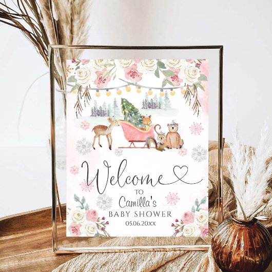 Winter Roze Woodland Animals Girl Baby shower Poster