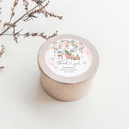 Winter Roze Woodland Animals Girl Baby shower Ronde Sticker