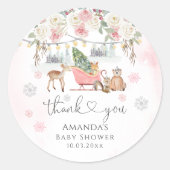 Winter Roze Woodland Animals Girl Baby shower Ronde Sticker (Voorkant)