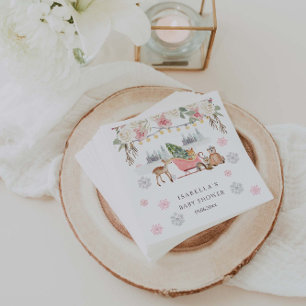 Winter Roze Woodland Animals Girl Baby shower Servet