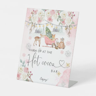 Winter Roze Woodland Animals Hot Cocoa Bar Reclamebord Met Voetstuk