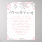 Winter Roze Zilver Late Night Luiers Baby shower Poster (Voorkant)