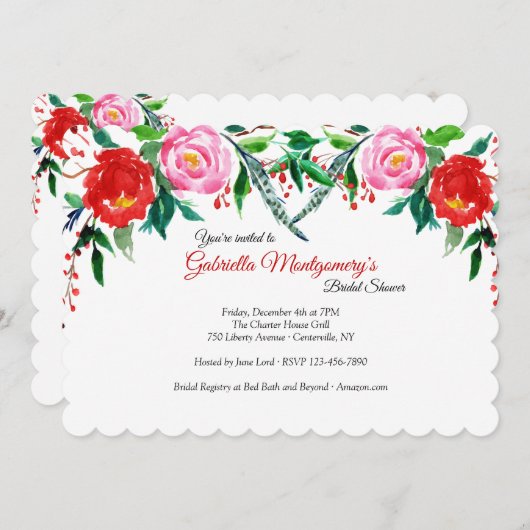 Winter Rozen Bruidsdouche Uitnodiging (Voorkant / Achterkant)