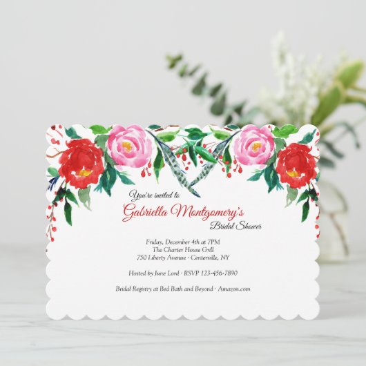 Winter Rozen Bruidsdouche Uitnodiging (Staand voorkant)
