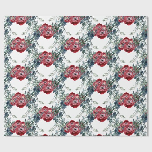 Winter Rozen Pine & Spruce Tree Greenery Trellis Cadeaupapier (Vlak)