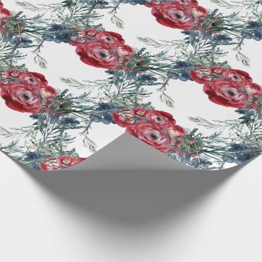 Winter Rozen Pine & Spruce Tree Greenery Trellis Cadeaupapier (Hoek)