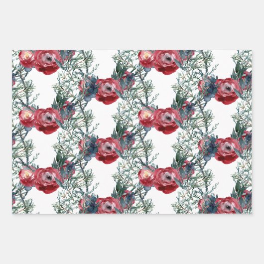 Winter Rozen Pine & Spruce Tree Greenery Trellis Inpakpapier Vel (Voorkant 3)