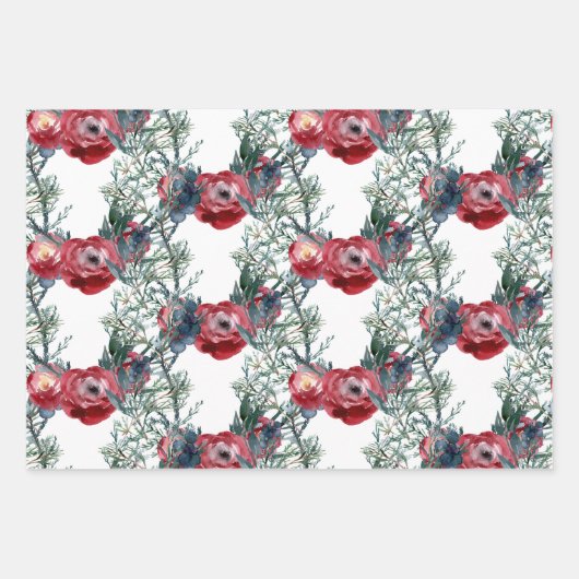 Winter Rozen Pine & Spruce Tree Greenery Trellis Inpakpapier Vel (Voorkant)