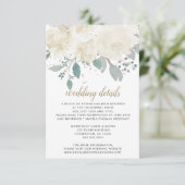 Winter Rozen White Gold Floral Wedding Informatiekaartje (Staand voorkant)