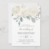 Winter Rozen White Gold Floral Wedding Kaart (Voorkant)