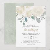 Winter Rozen White Gold Floral Wedding Kaart (Voorkant / Achterkant)