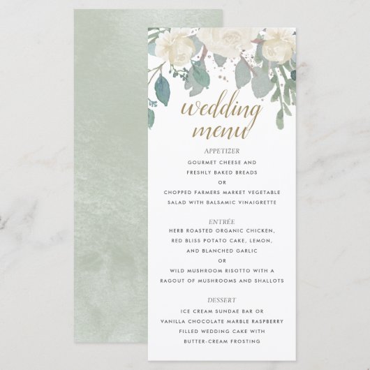 Winter Rozen White Gold Floral Wedding Menu (Voorkant / Achterkant)
