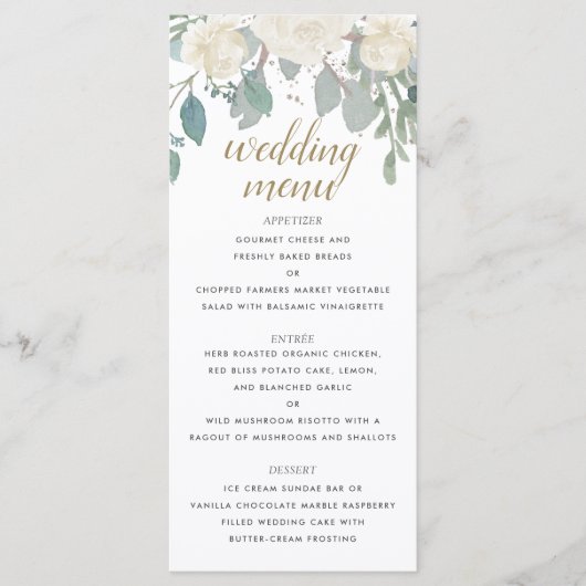 Winter Rozen White Gold Floral Wedding Menu (Voorkant)