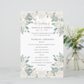 Winter Rozen White Gold Floral Wedding Programme (Staand voorkant)