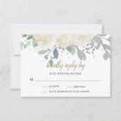 Winter Rozen White Gold Floral Wedding RSVP Kaartje (Voorkant)
