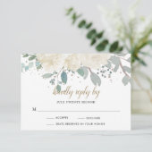 Winter Rozen White Gold Floral Wedding RSVP Kaartje (Staand voorkant)