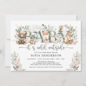 Winter Rozen Woodland Animals Girl Baby shower Kaart (Voorkant)