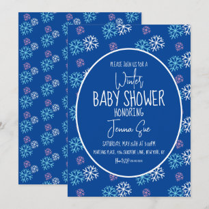 Winter Rozenblaadjes Roze Blauw Baby Shower Kaart
