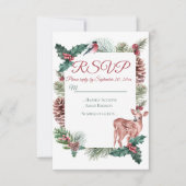 Winter RSVP Deer Floral kerstrood huwelijk Kaart (Voorkant)