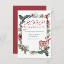 Winter RSVP Deer Floral kerstrood huwelijk Kaart