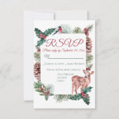 Winter RSVP Deer Floral kerstrood huwelijk Kaart (Voorkant)