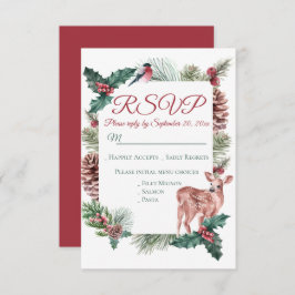 Winter RSVP Deer Floral kerstrood huwelijk Kaart
