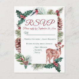 Winter RSVP Deer Floral kerstrood huwelijk Uitnodiging Briefkaart