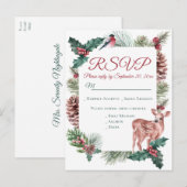 Winter RSVP Deer Floral kerstrood huwelijk Uitnodiging Briefkaart (Voorkant / Achterkant)