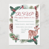 Winter RSVP Deer Floral kerstrood huwelijk Uitnodiging Briefkaart (Voorkant)