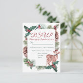 Winter RSVP Deer Floral kerstrood huwelijk Uitnodiging Briefkaart (Staand voorkant)