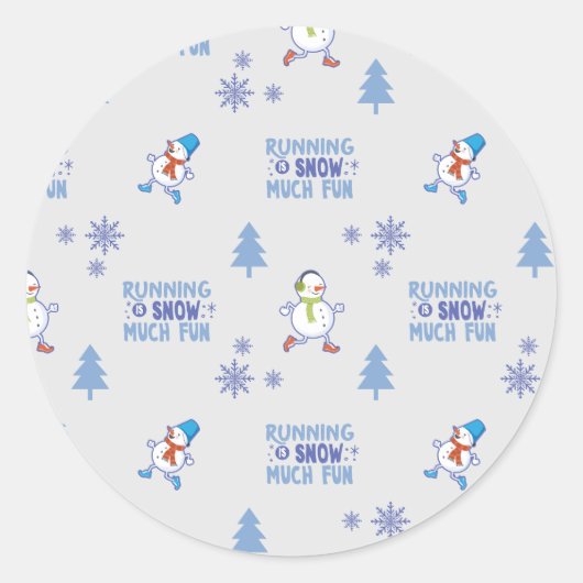 Winter Running - Sneeuwman Kerstboom Ronde Sticker (Voorkant)