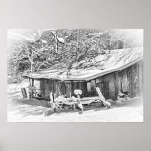 Winter Rural Scene Barn & Rake - Tennessee Foto Poster