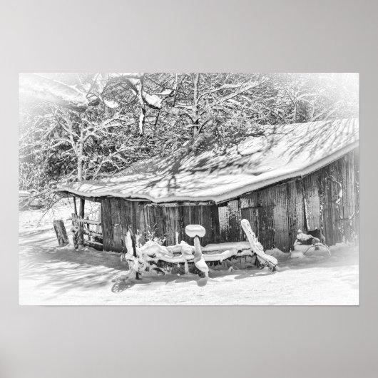 Winter Rural Scene Barn & Rake - Tennessee Foto Poster (Voorkant)