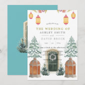 Winter Rustic Cabin Snow Pine Wedding Invitation Kaart (Voorkant / Achterkant)