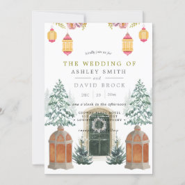 Winter Rustic Cabin Snow Pine Wedding Invitation Kaart