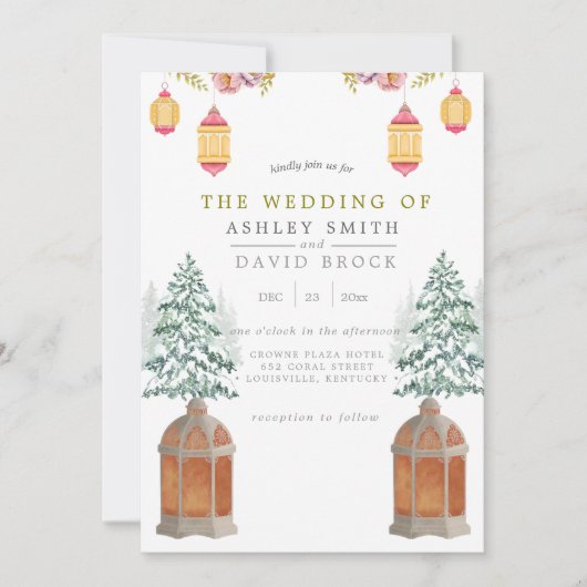 Winter Rustic Cabin Snow Pine Wedding Invitation Kaart (Voorkant)