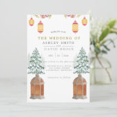 Winter Rustic Cabin Snow Pine Wedding Invitation Kaart (Staand voorkant)