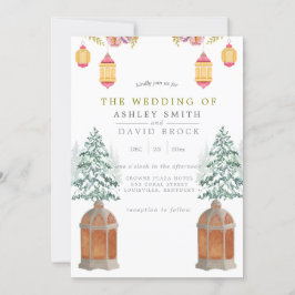 Winter Rustic Cabin Snow Pine Wedding Invitation Kaart