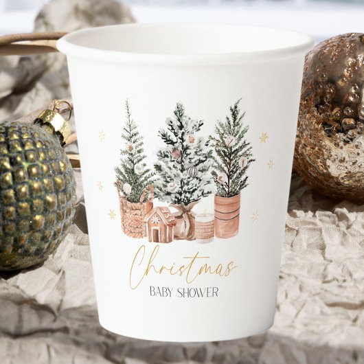 Winter Rustic Christmas Trees Baby shower Papieren Bekers