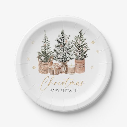Winter Rustic Christmas Trees Baby shower Papieren Bordje (Voorkant)