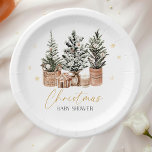 Winter Rustic Christmas Trees Baby shower Papieren Bordje<br><div class="desc">Dit ontwerp is voorzien van waterverf kerstbomen in zachte,  rustieke tinten groen,  versierd met natuurlijke bruine en beige-getinte kerstballen.</div>