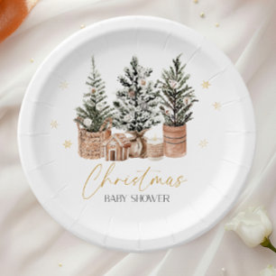 Winter Rustic Christmas Trees Baby shower Papieren Bordje