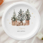 Winter Rustic Christmas Trees Baby shower Papieren Bordje<br><div class="desc">Dit ontwerp is voorzien van waterverf kerstbomen in zachte,  rustieke tinten groen,  versierd met natuurlijke bruine en beige-getinte kerstballen.</div>