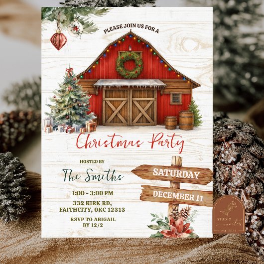 Winter Rustic Country Holiday Barnyard Party Kaart