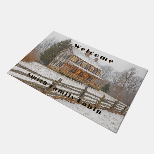 Winter Rustic Country Log Cabin Snow Deurmat (Schuin)